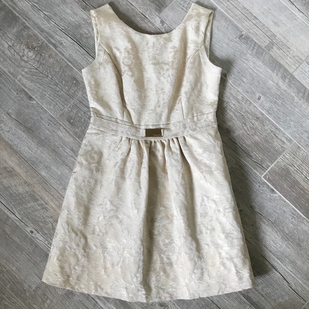 Holiday Party Dress - Gold Floral Brocade